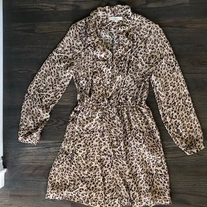 LOFT leopard print cinched waist dress